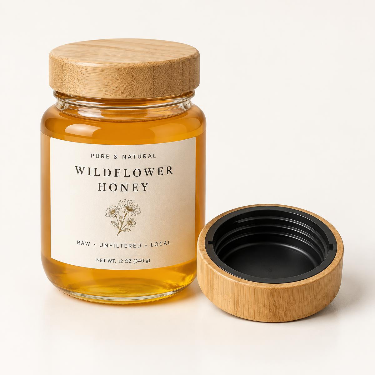 Wooden Lid with Plastic Thread for Honey Jars (illustrative image)